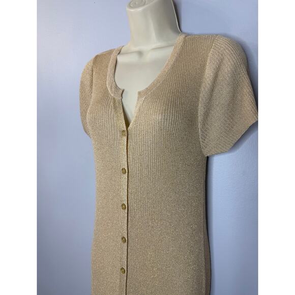 Muche & Muchette Gold Metallic Button Front Maxi Dress Beach Vacation XS/S - Picture 5 of 11